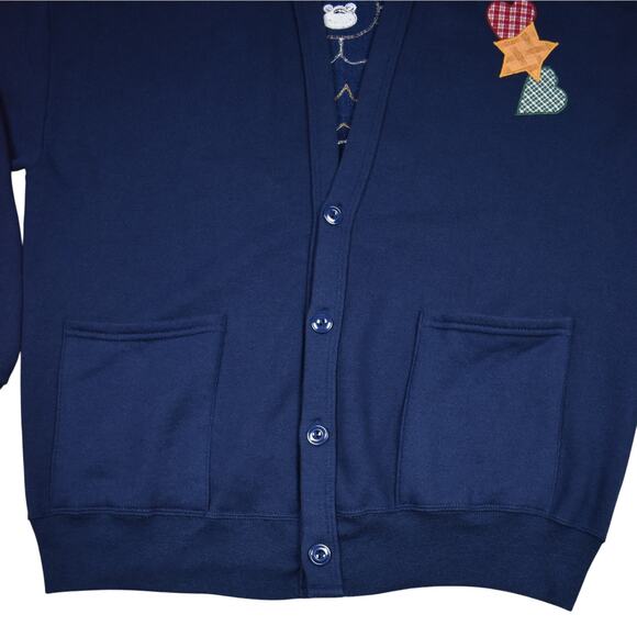 Vintage Angel Bear Navy Blue button up cardigan sweatshirt fits up to sz xlarge - Picture 4 of 8
